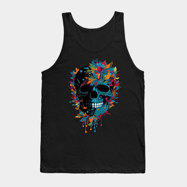 Floral Skull Tank Top by AI INKER